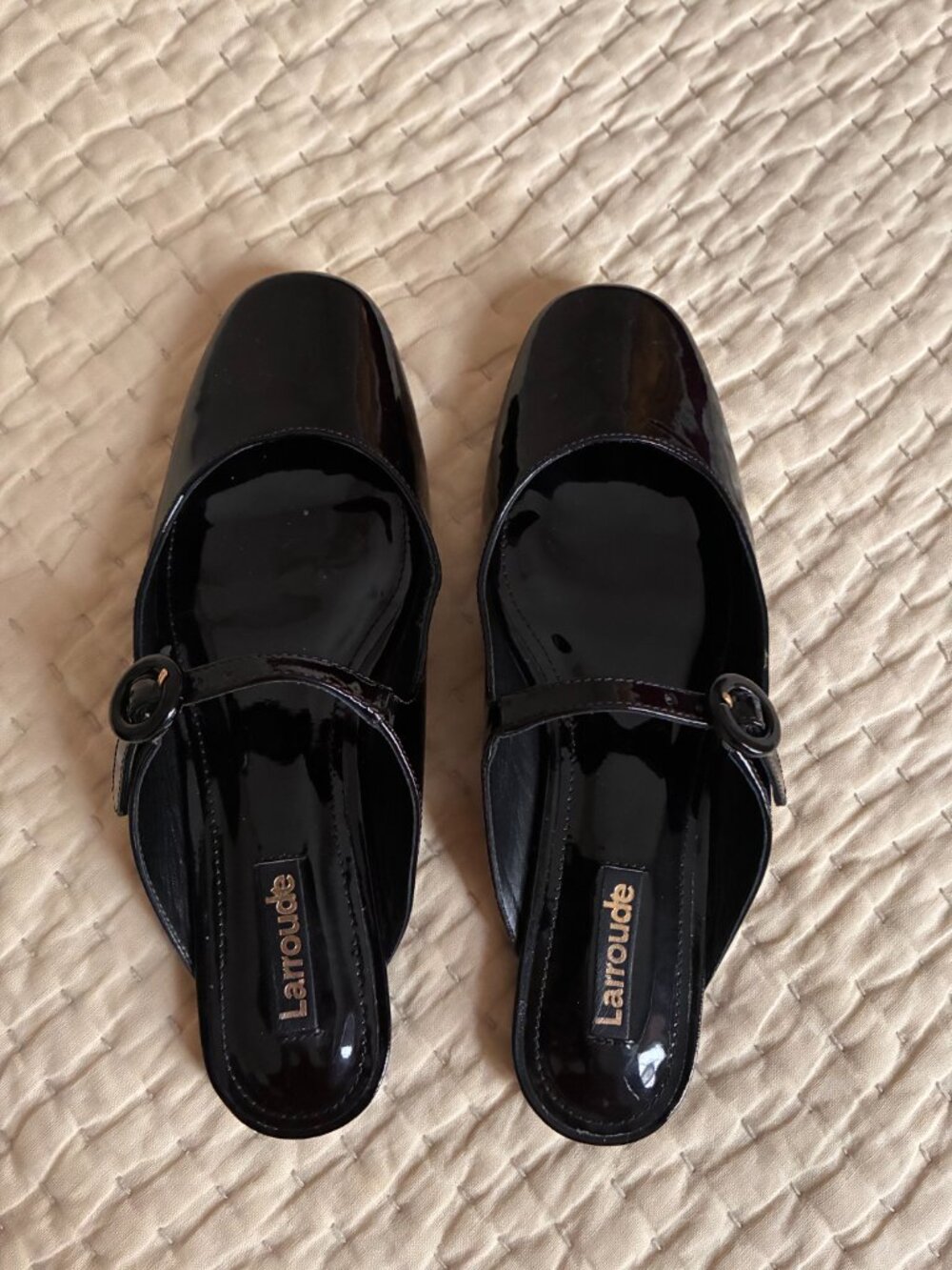Larroudé Blair Black Patent Leather Slip-On Mary Jane Mule Ballet Flat